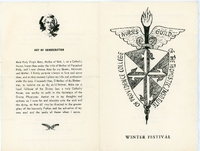 Pamphlet featuring a prayer titled 'Act of Consecration' and an emblem for the Nurses Guild of the Thomistic Institute of Providence College with the text 'Winter Festival' below it.