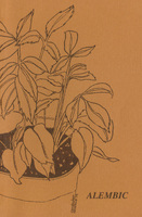 Orange cover of the Alembic journal with a brown drawing of a plant in a pot.