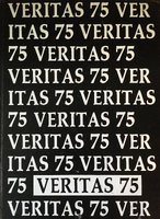 Black and white cover of the Providence College yearbook. The phrase 'Veritas 75' is repeated throughout the page.