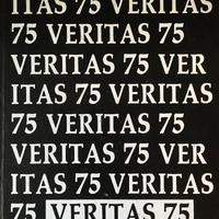 Black and white cover of the Providence College yearbook. The phrase 'Veritas 75' is repeated throughout the page.